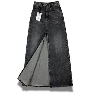 ICON Grey Denim Maxi Skirt with Front Slit NWT Size 24